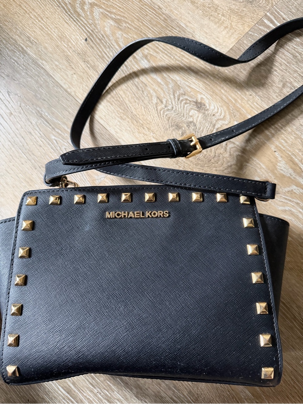 Michael Kors Black Crossbody Bag with Gold Studs